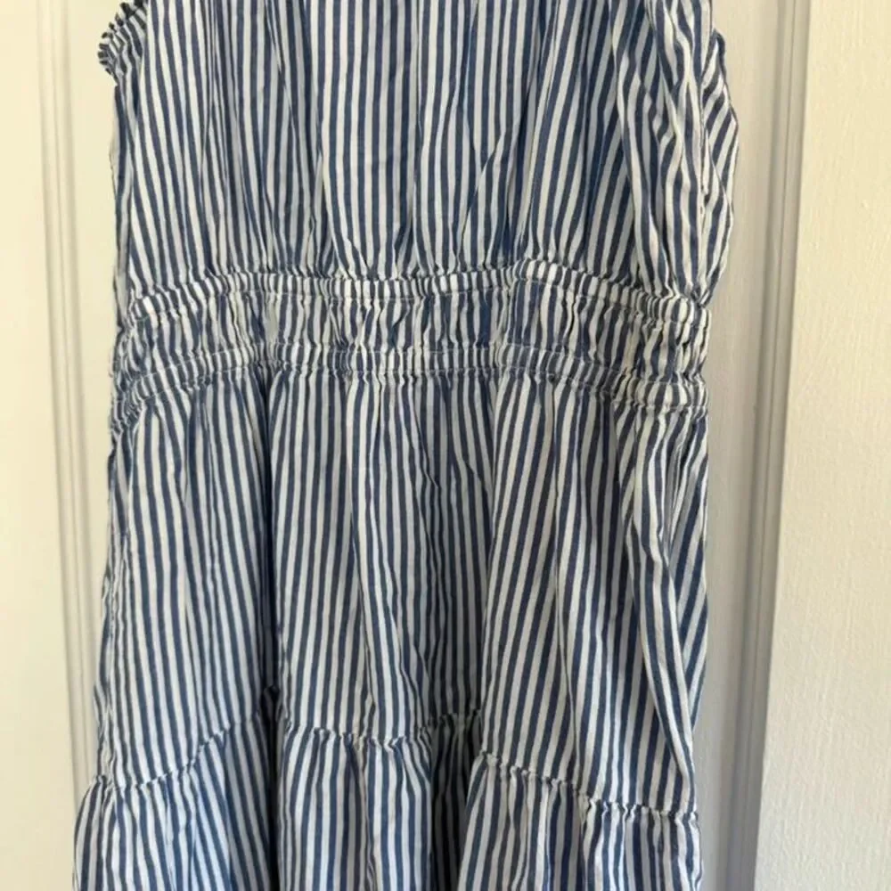 Old Navy Sleeveless Printed Midi Dress Blue Stripe Gingham Sz XL 14/16